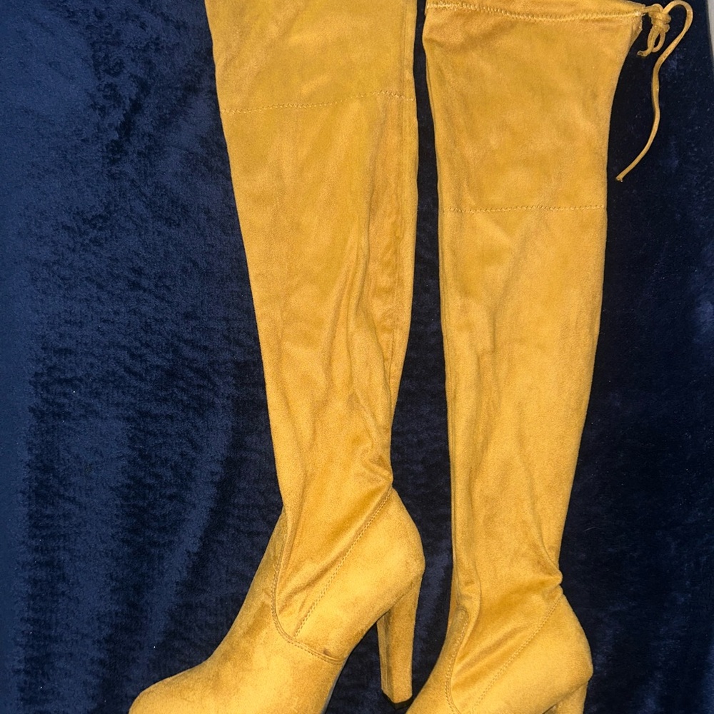 Elegant Mustard Over-the-Knee Boots
